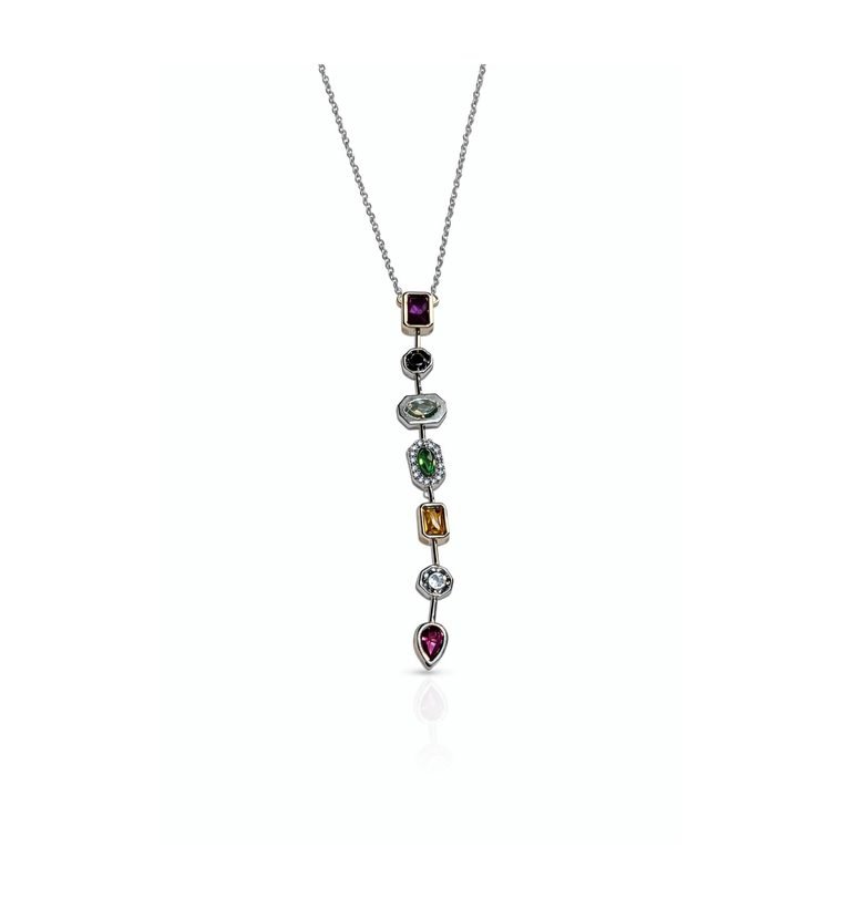 Arc-en-Ciel Drop — silver-tone necklace with multicolour crystal bar