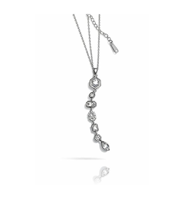 Cascade Argent Lariat — silver-tone Y necklace with crystal bezel column