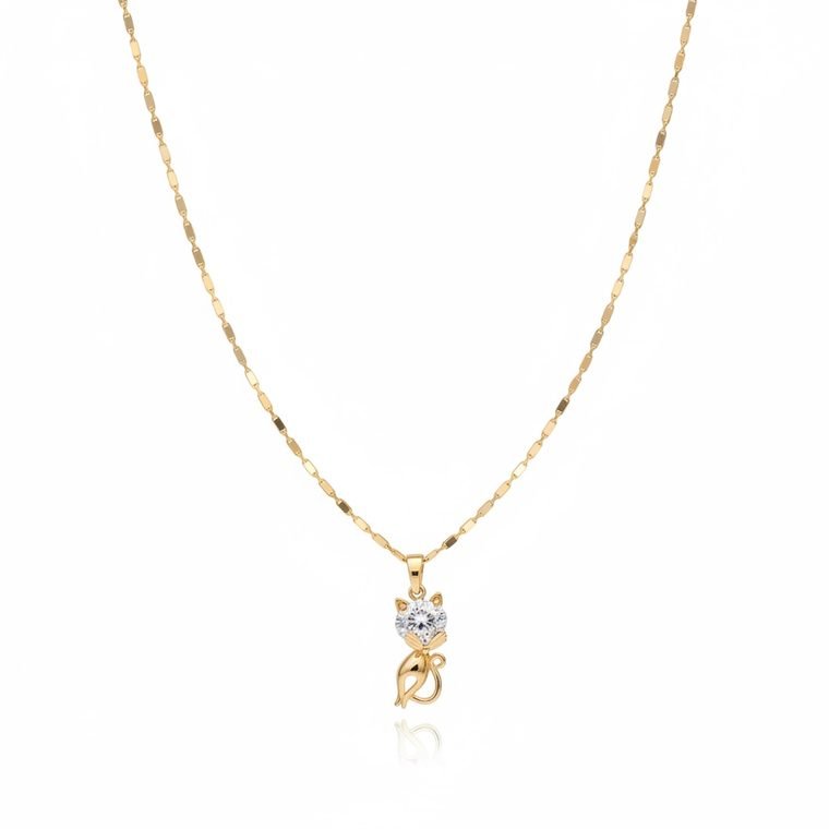 Chaton Pendant — gold plated necklace with cat and zirconia pendant