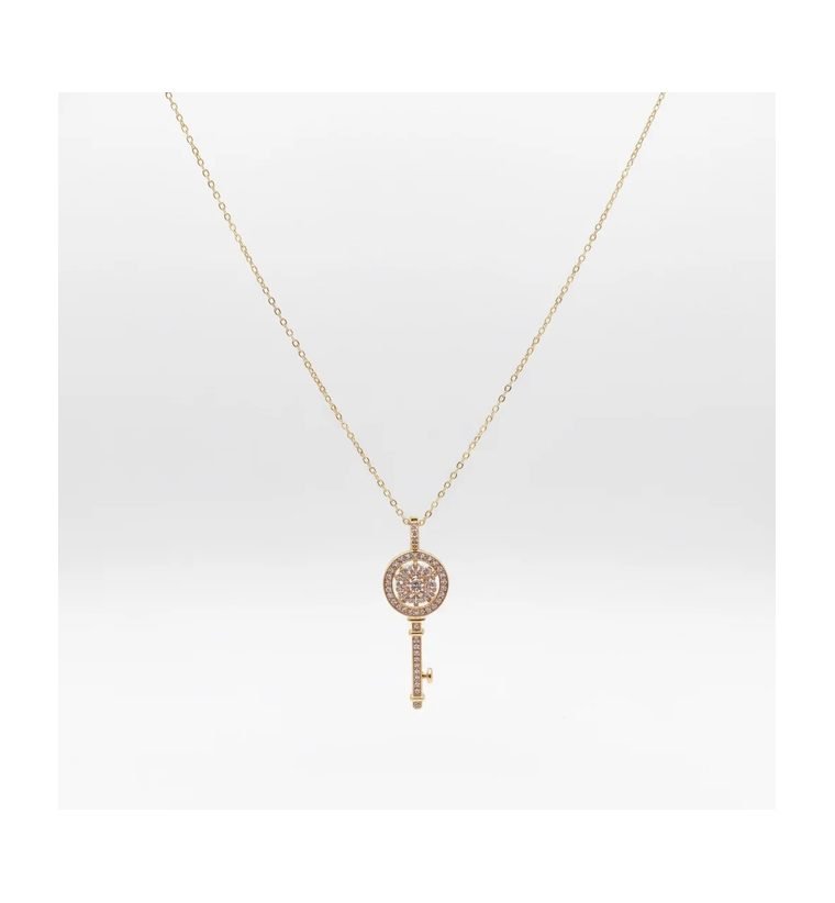 Clé d'Or Pendant — gold plated pavé key necklace