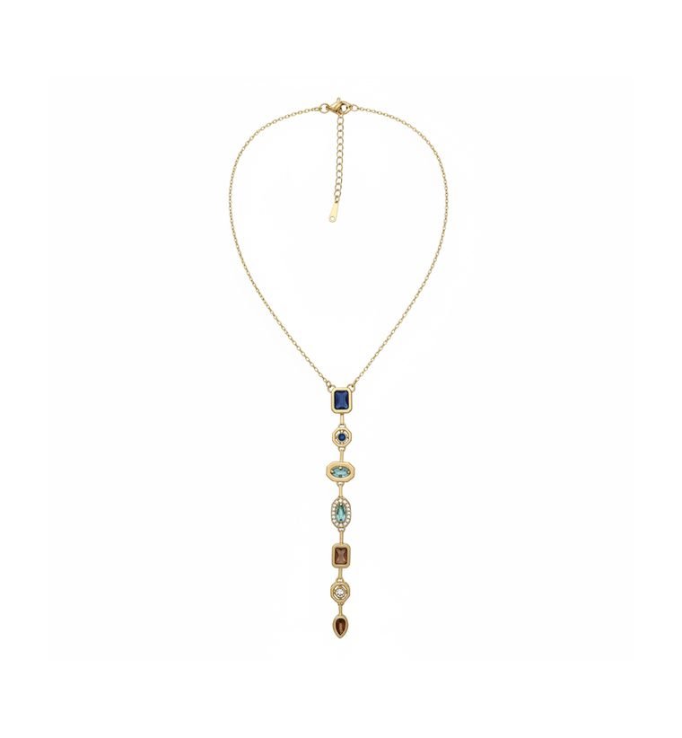 Colonne Lariat — gold plated Y necklace with bezel stone column