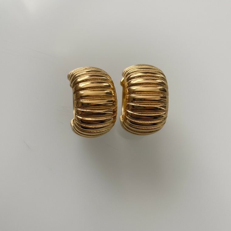 Croissant Huggies — gold plated ribbed dome hoop earrings