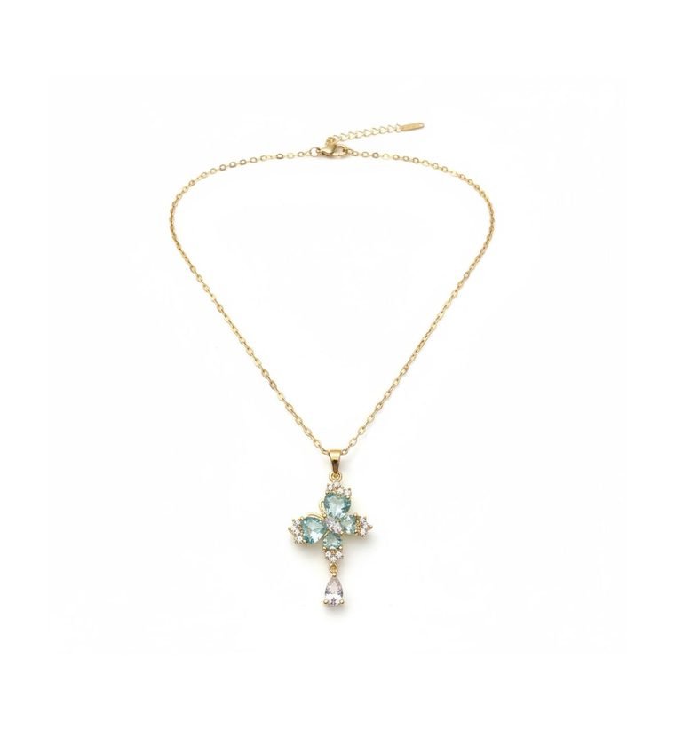 Croix Pastel Pendant — gold plated necklace with pastel crystal cross