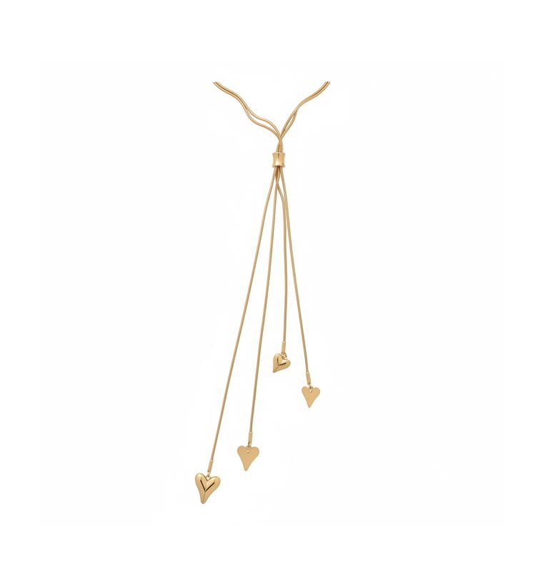 Cœur Bolo Lariat — gold plated adjustable bolo necklace with heart drops