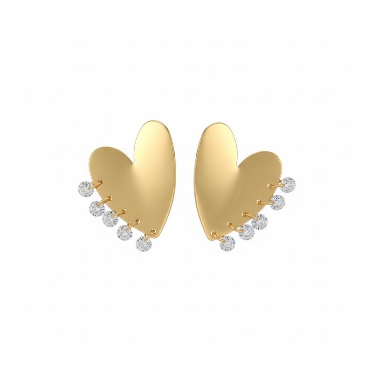 Cœur Goutte Studs — gold plated sculpted heart earrings with dangling crystals