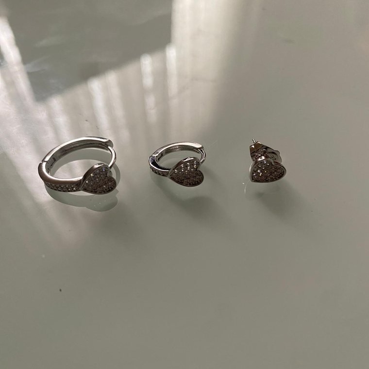 Cœur Helix Trio — silver-tone set of three heart cartilage earrings