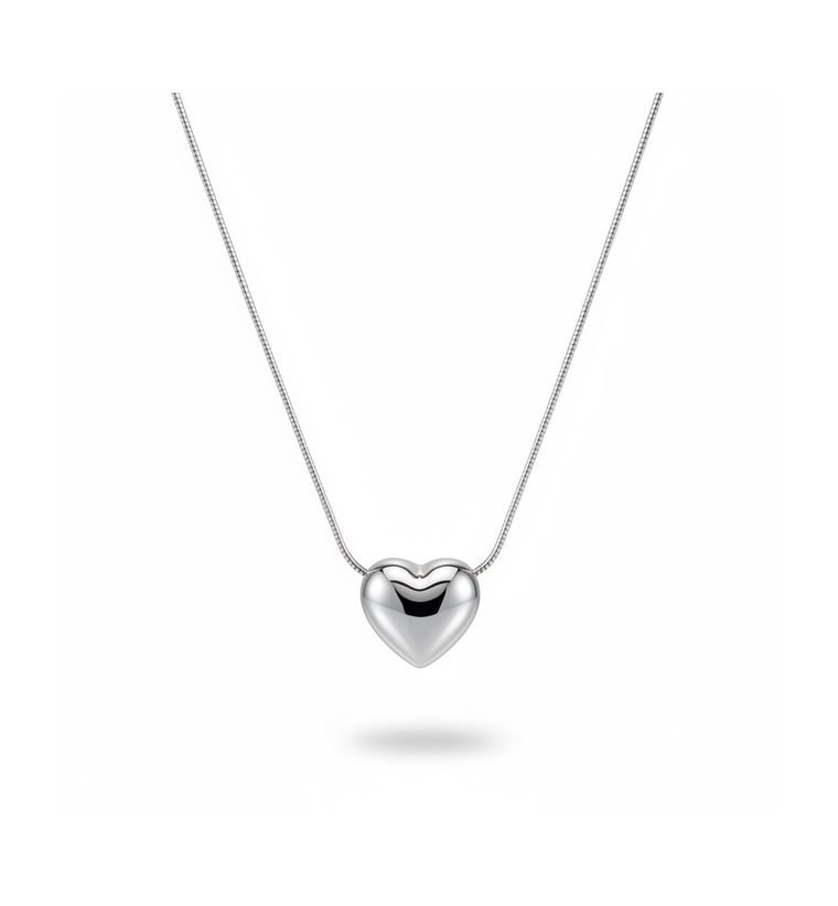 Cœur Poli Pendant — silver-tone polished heart necklace