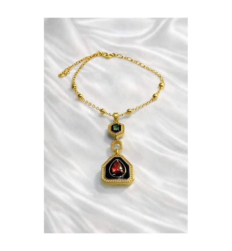 Deco Noir Pendant — beaded chain styling