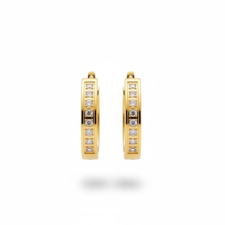 Éclat Pavé Hoops — 18K gold plated hoop earrings with cubic zirconia, front view