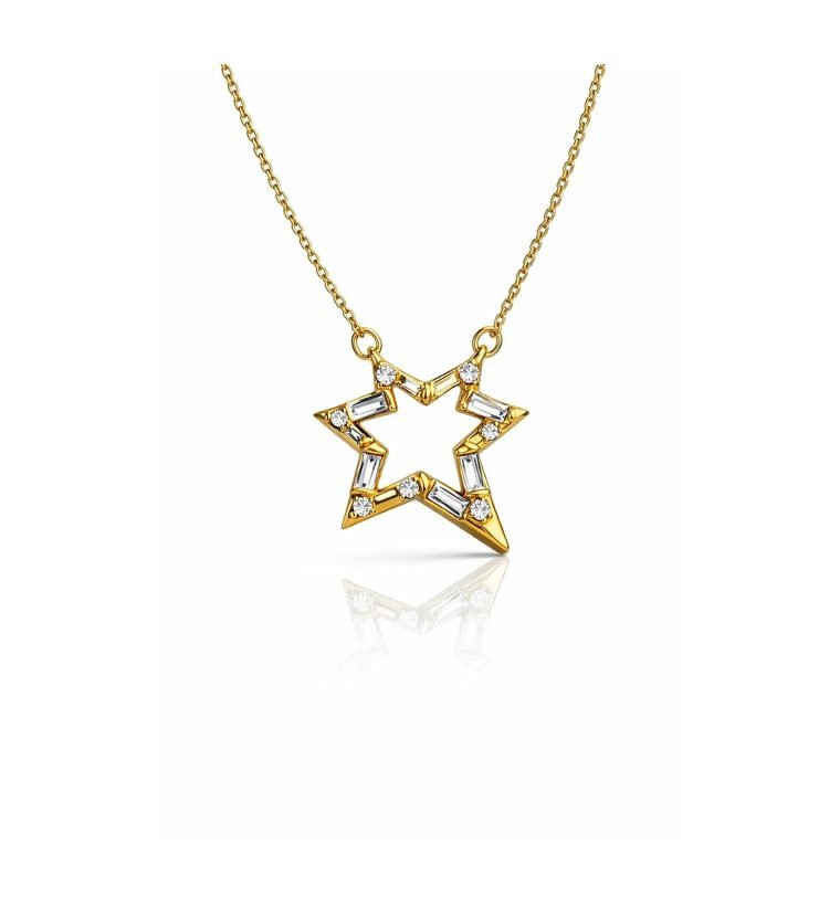 Étoile Ouverte Pendant — gold plated open star crystal pendant necklace