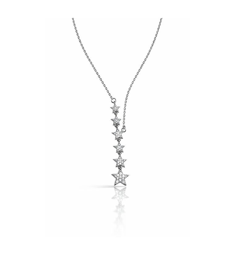 Étoiles Cascade Lariat — silver-tone star drop necklace