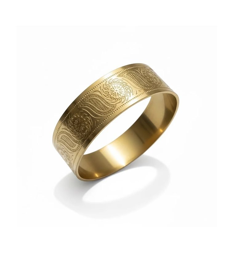 Gravure Bangle — gold plated wide engraved bangle