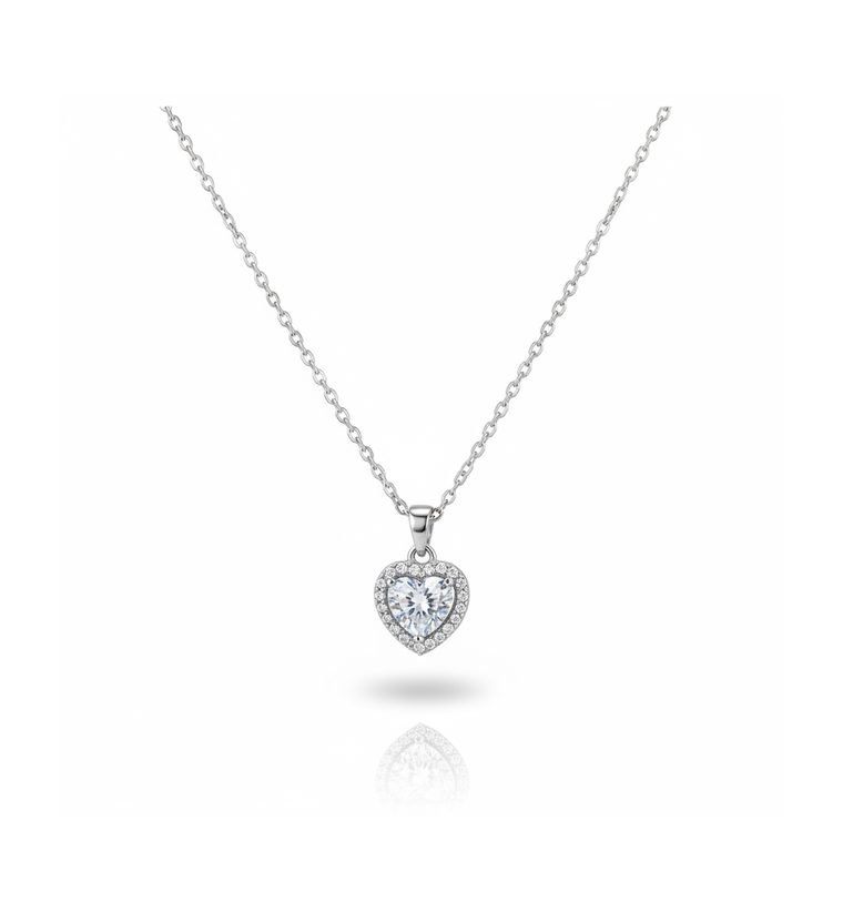 Halo Cœur Pendant — silver-tone necklace with halo crystal heart