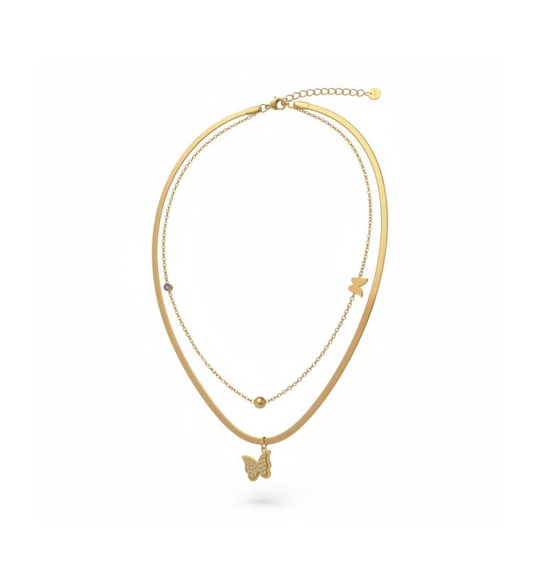Papillon Duo Chain — gold plated double chain necklace with butterfly