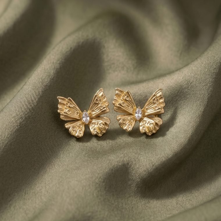 Papillon Wing Studs — gold plated butterfly stud earrings with marquise crystal