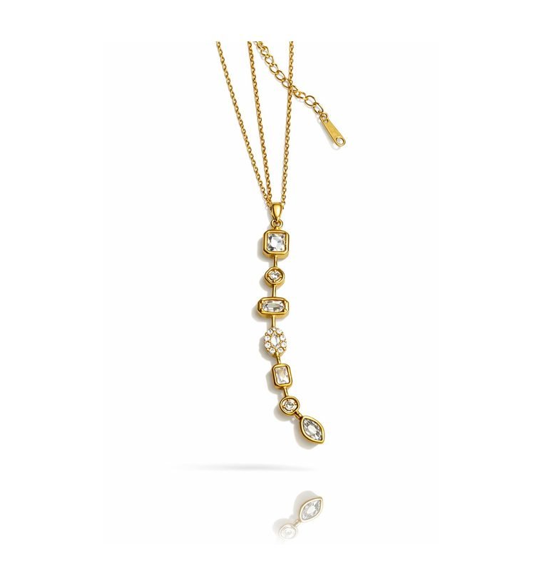 Perle Cascade Lariat — gold plated Y necklace with pearl and crystal drop