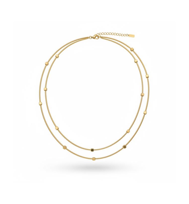 Perlé Duo Chain — gold plated double bead station necklace