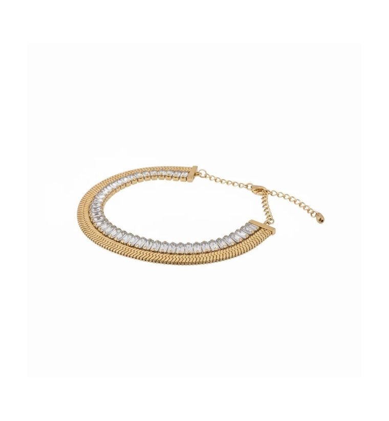 Riviera Duo Bracelet — gold plated herringbone and crystal double bracelet