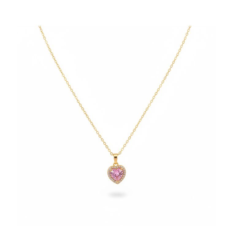 Rose Cœur Pendant — gold plated necklace with pink crystal heart