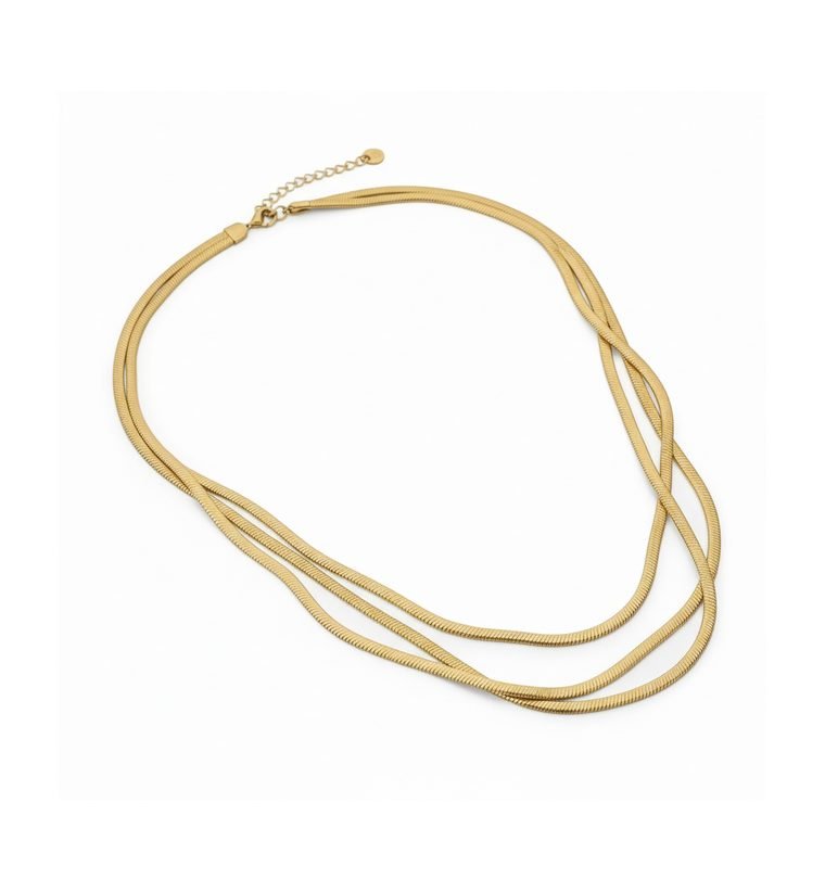 Triple Serpentine Chain — gold plated three-layer snake chain necklace — alternate view