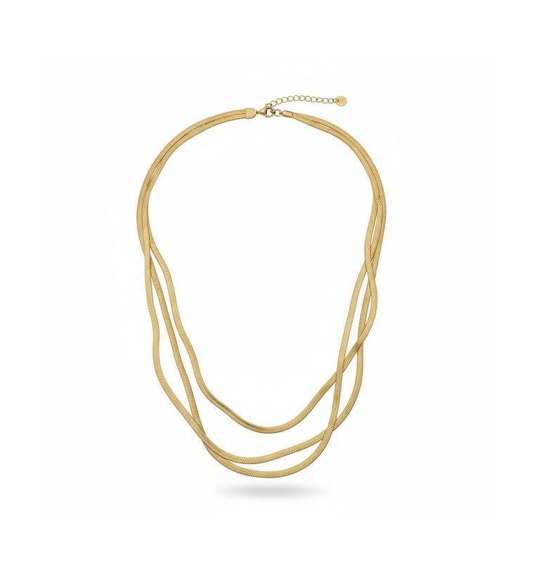 Triple Serpentine Chain — gold plated three-layer snake chain necklace