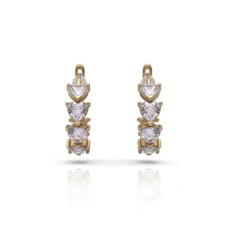 Trois Cœurs Hoops — gold plated hoop earrings set with lilac heart-cut stones, front view