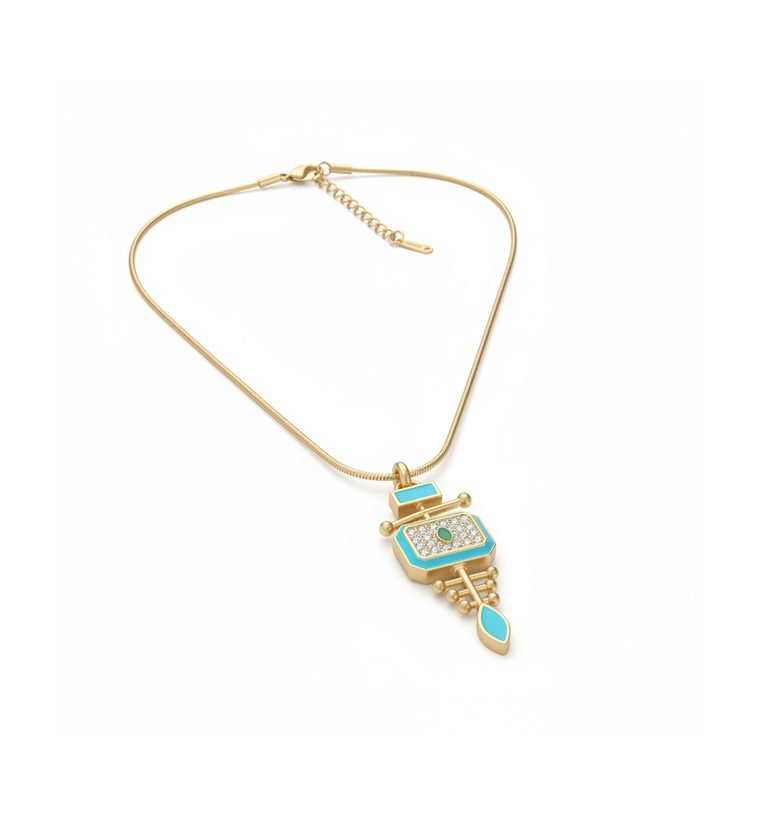 Turquoise Totem Pendant — gold plated necklace with turquoise crystal pendant — alternate view
